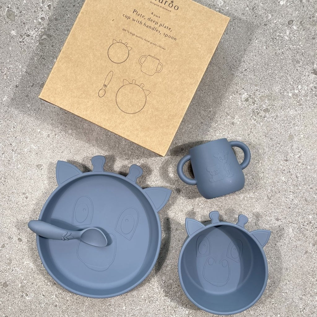 Eetset Lykke 4-pack Giraf Blauw